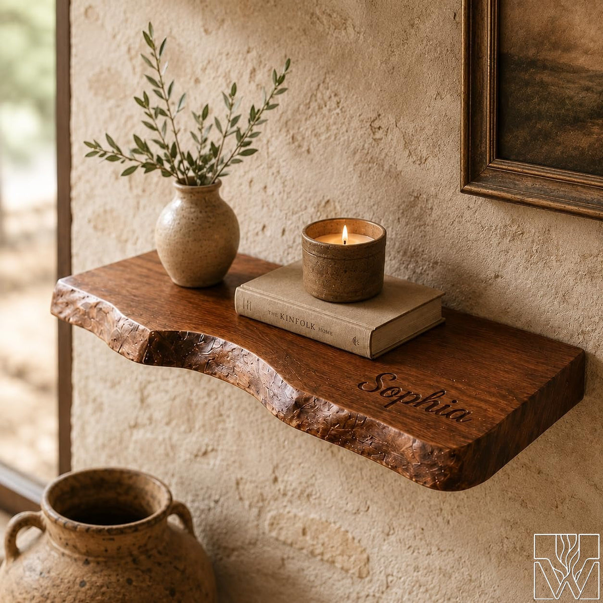 Handcrafted Live Edge Solid Wood Floating Wall Shelf
