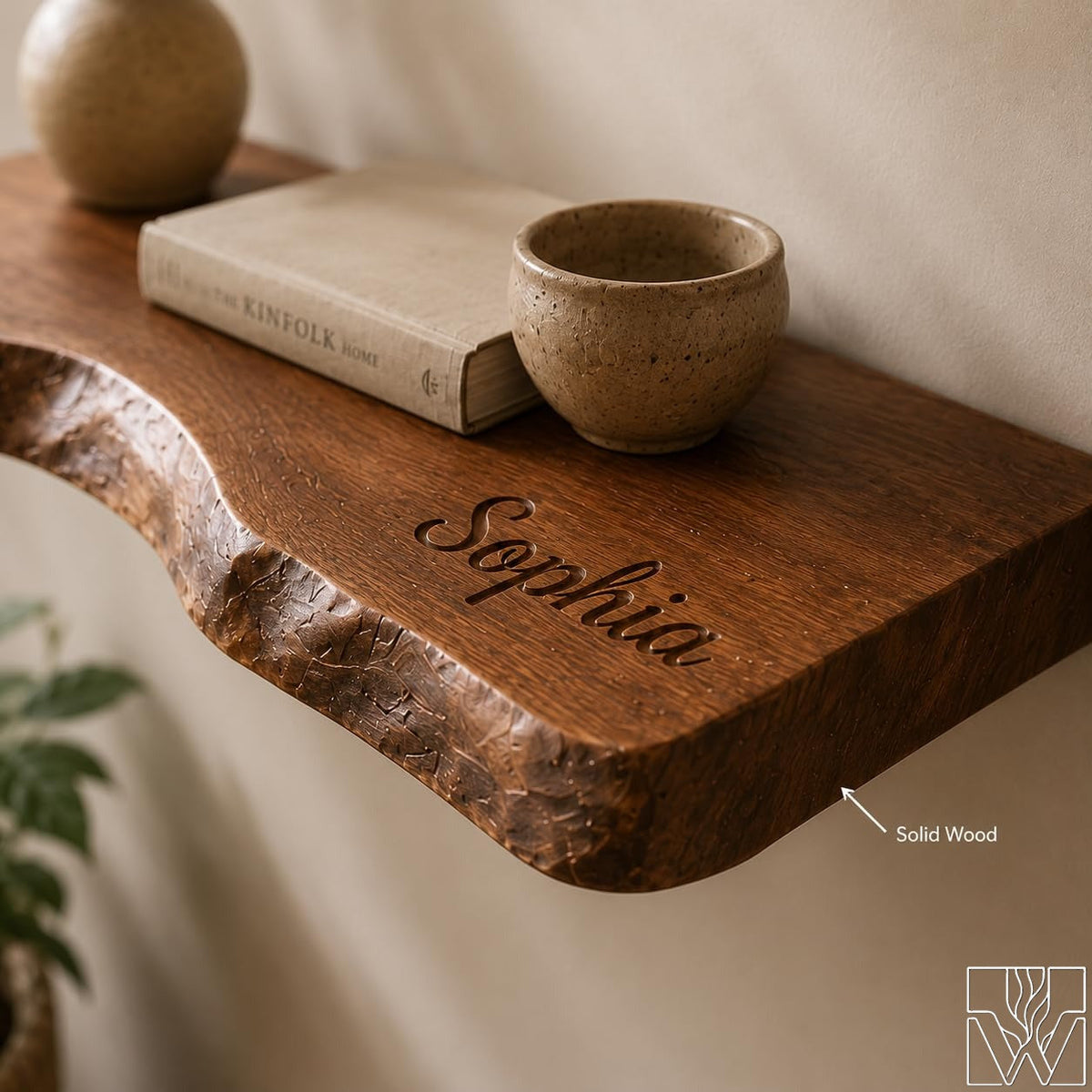 Handcrafted Live Edge Solid Wood Floating Wall Shelf