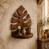 Monstera Leaf Solid Wood Floating Wall Shelf for Botanical Decor