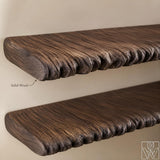 Solid Suar Wood Wall Mounted Shelf with Carved Textured Front Edge