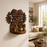 Carved Book Stack Solid Wood Floating Wall Shelf for Reading Nooks