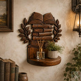 Carved Book Stack Solid Wood Floating Wall Shelf for Reading Nooks