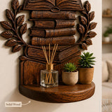 Carved Book Stack Solid Wood Floating Wall Shelf for Reading Nooks