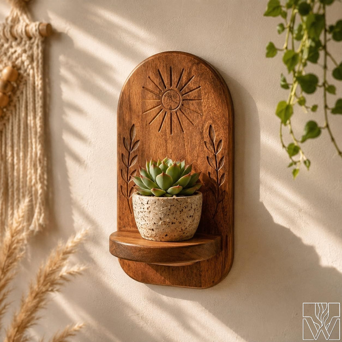Handmade Option 3 Floating Plant Shelf with curved outline profile