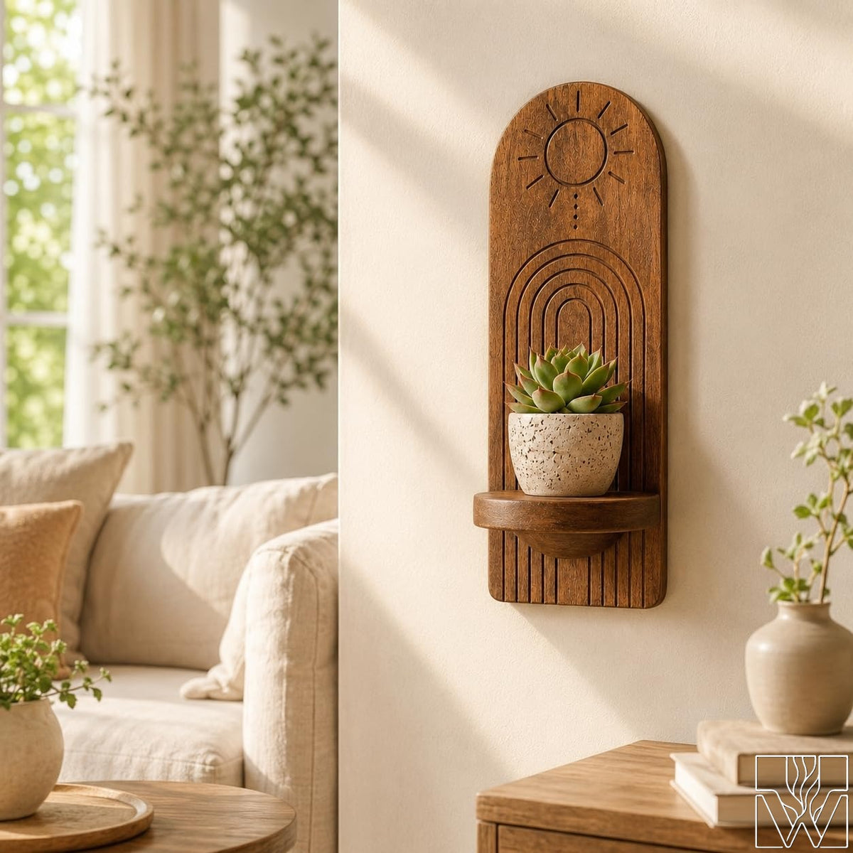 Solid Wood Floating Plant Shelf Option 4 Open Floating Ledge Design