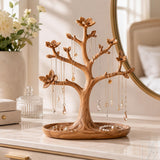 Walnut Jewelry Tree Organizer Stand with Rounded Tray Base