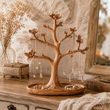 Walnut Jewelry Tree Organizer Stand with Rounded Tray Base