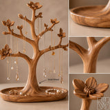 Walnut Jewelry Tree Organizer Stand with Rounded Tray Base