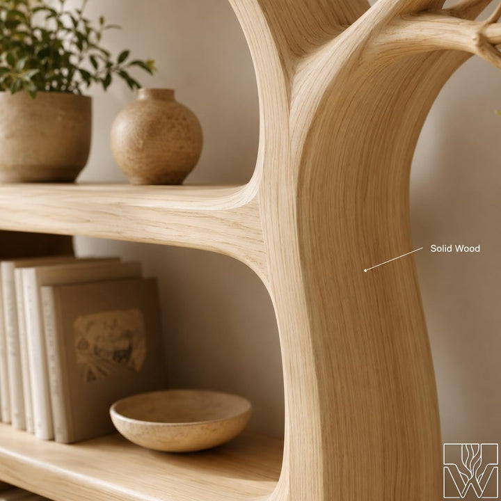 Rustic Tree Bookshelf with tree-shaped silhouette and open shelves