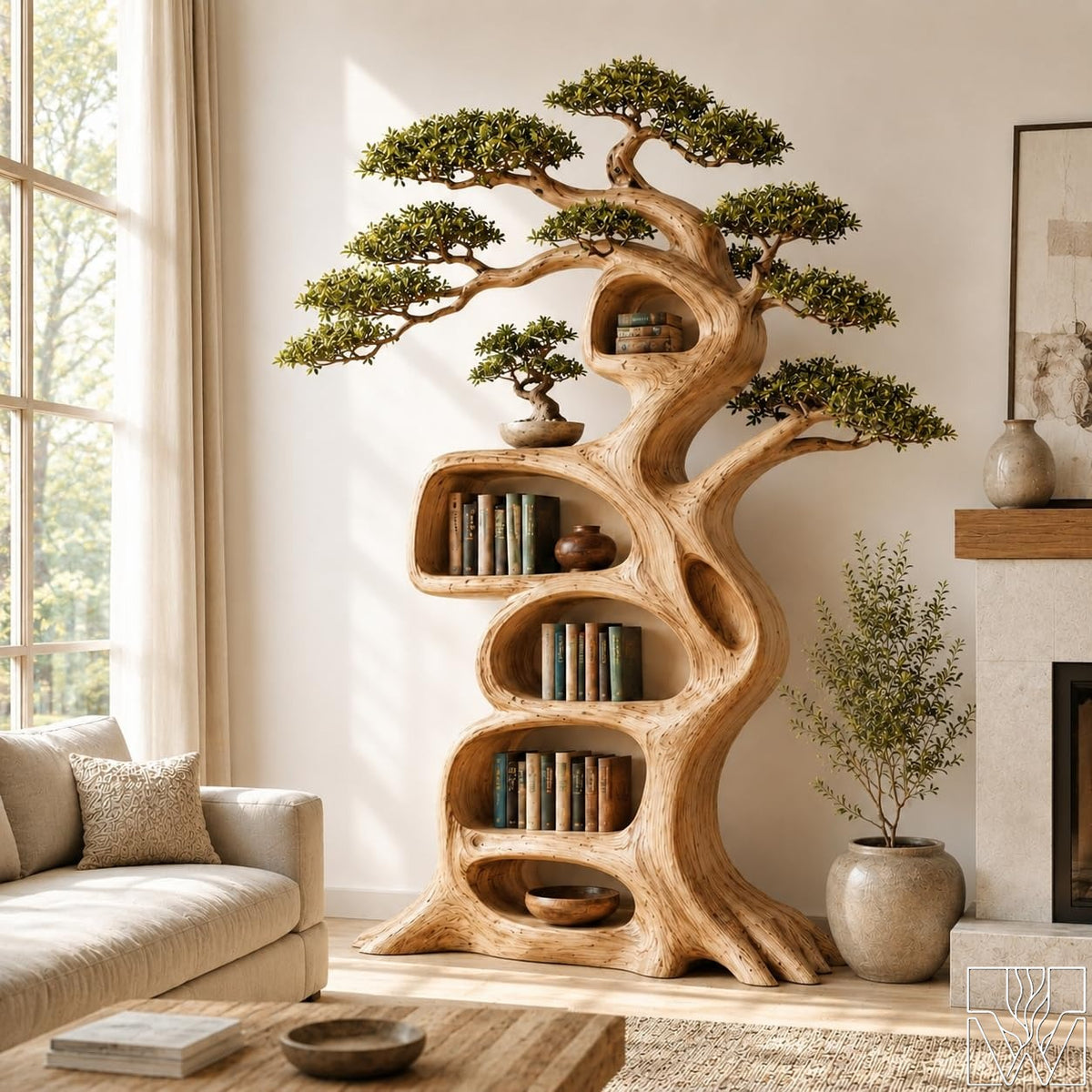 Nature Inspired Tree Bookshelf with Asymmetrical Branching Frame