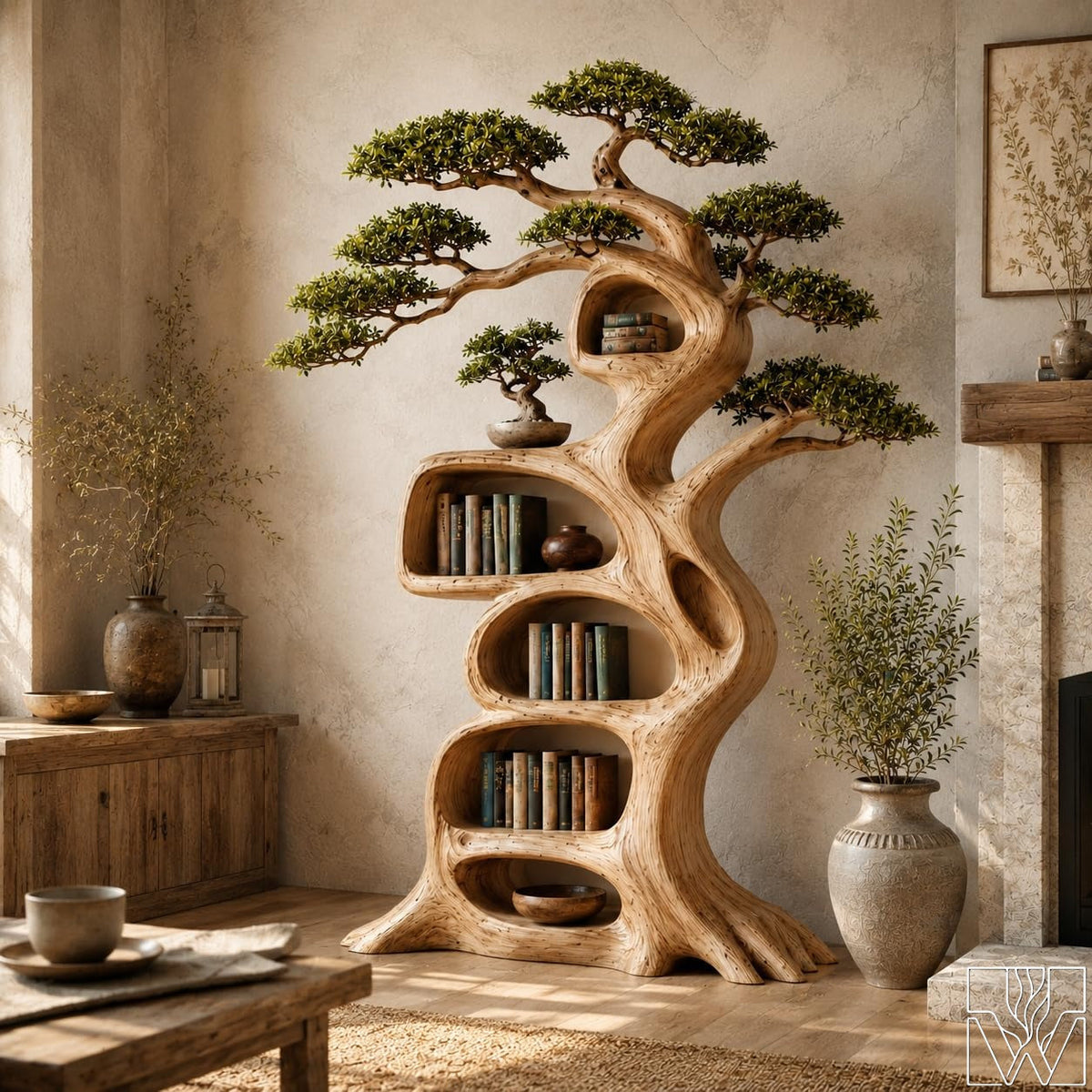 Nature Inspired Tree Bookshelf with Asymmetrical Branching Frame
