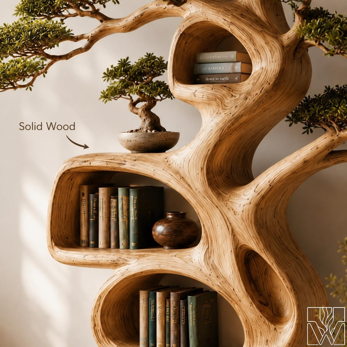Nature Inspired Tree Bookshelf with Asymmetrical Branching Frame