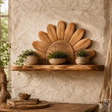 Wooden Sunburst Ray Motif Floating Shelf and Plant Display