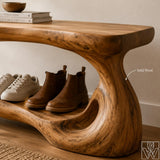 Rustic Solid Wood Shoe Bench Rack with Curved Side Support Legs