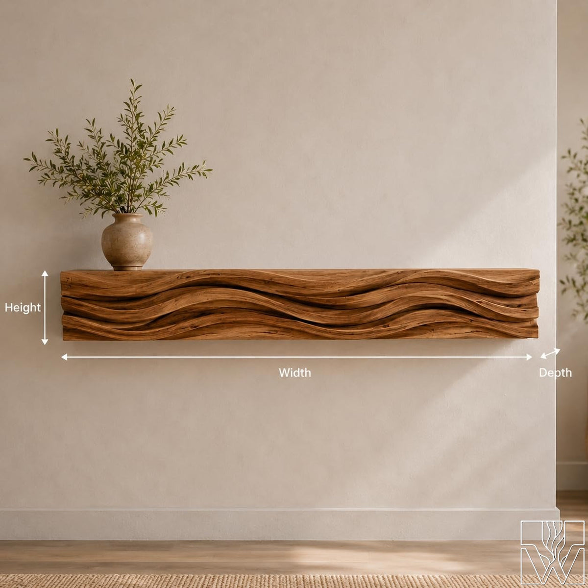 Solid Wood Rustic Fireplace Mantel Shelf with Textured Front Panel