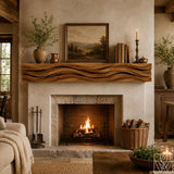 Solid Wood Rustic Fireplace Mantel Shelf with Textured Front Panel