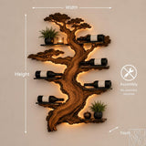 Solid Wood Tree Branch Silhouette Wine Rack with Metal Shelves
