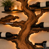 Solid Wood Tree Branch Silhouette Wine Rack with Metal Shelves