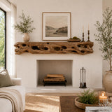 Rustic Fireplace Mantel Shelf With Branch-Inspired Relief Pattern