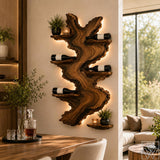 Solid Wood Tree Wine Holder with lateral cantilevered branch tiers