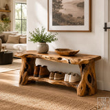 Solid Wood Entryway Shoe Bench Rack with Lower Storage Shelf