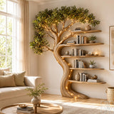 Rustic Solid Wood Tree Bookshelf with Branching Silhouette