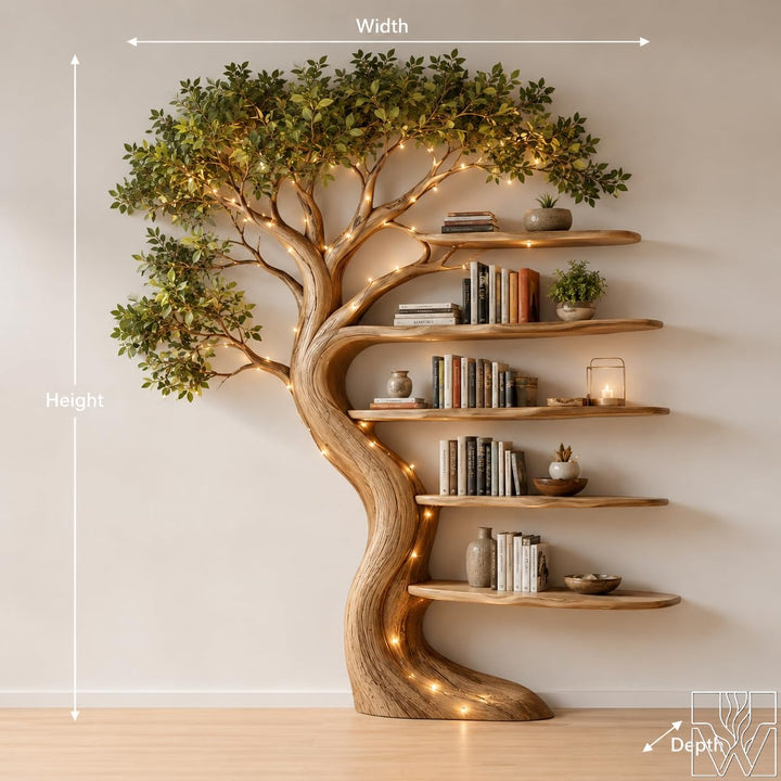 Rustic Solid Wood Tree Bookshelf with Branching Silhouette