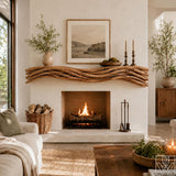 Rustic Solid Wood Fireplace Mantel Shelf with Flat Display Surface