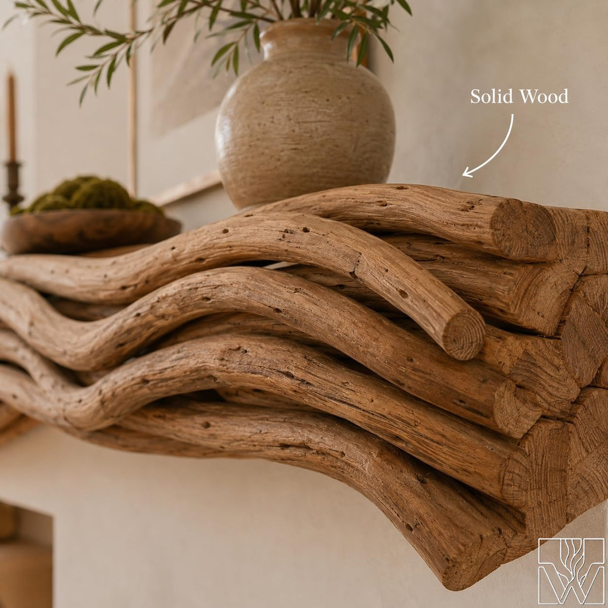 Rustic Solid Wood Fireplace Mantel Shelf with Flat Display Surface