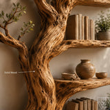 Solid Wood Tree Branch Bookcase with Sculptural Tree Form
