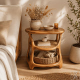 Rustic Solid Wood 3-Shelf Nightstand with rounded shelf edges