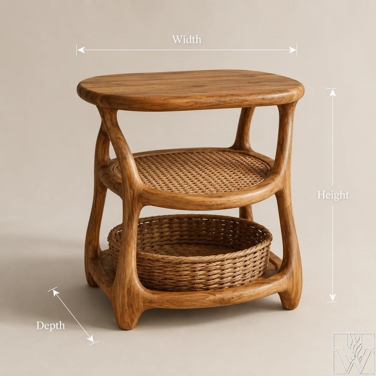 Rustic Solid Wood 3-Shelf Nightstand with rounded shelf edges