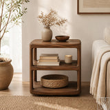 Solid Wood Nightstand Bedside Table with three-tier open shelving