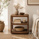 Solid Wood Nightstand Bedside Table with three-tier open shelving