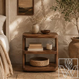 Solid Wood Nightstand Bedside Table with three-tier open shelving