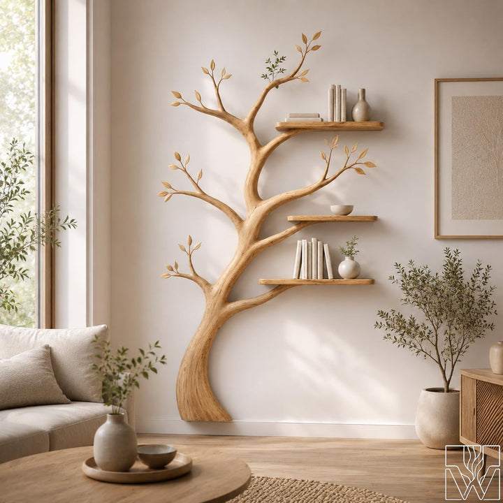 Tree Branch Silhouette Solid Wood Live Edge Bookcase