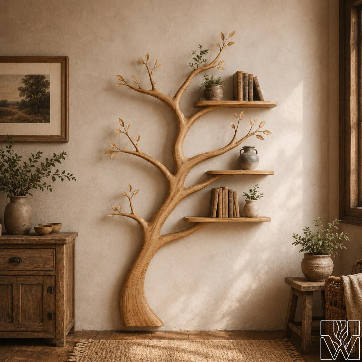 Tree Branch Silhouette Solid Wood Live Edge Bookcase