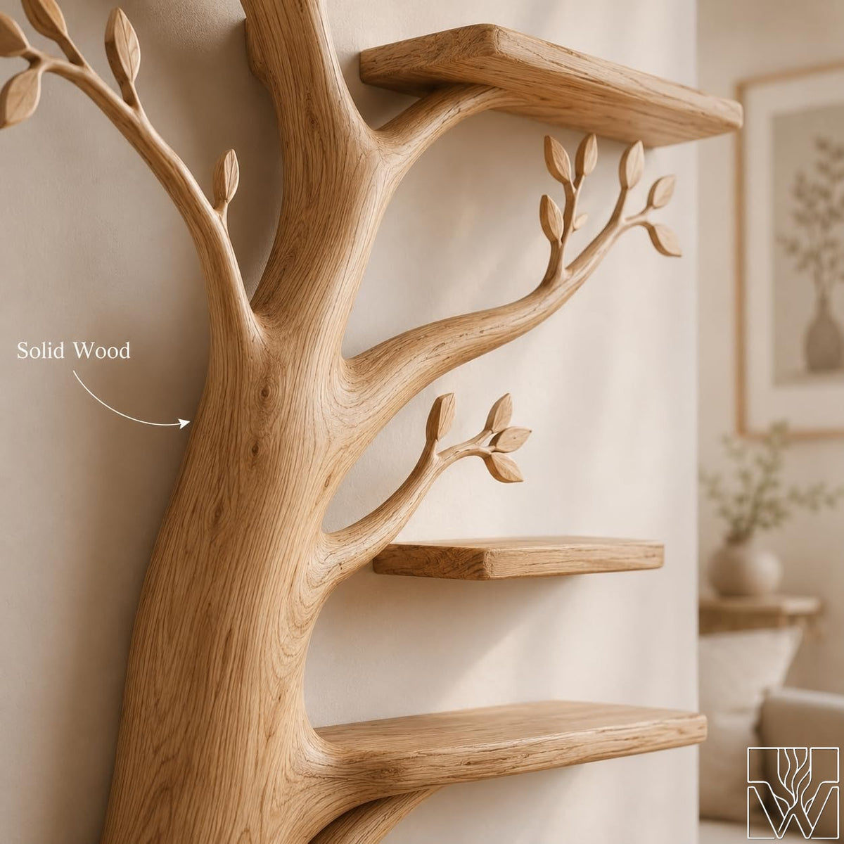 Tree Branch Silhouette Solid Wood Live Edge Bookcase