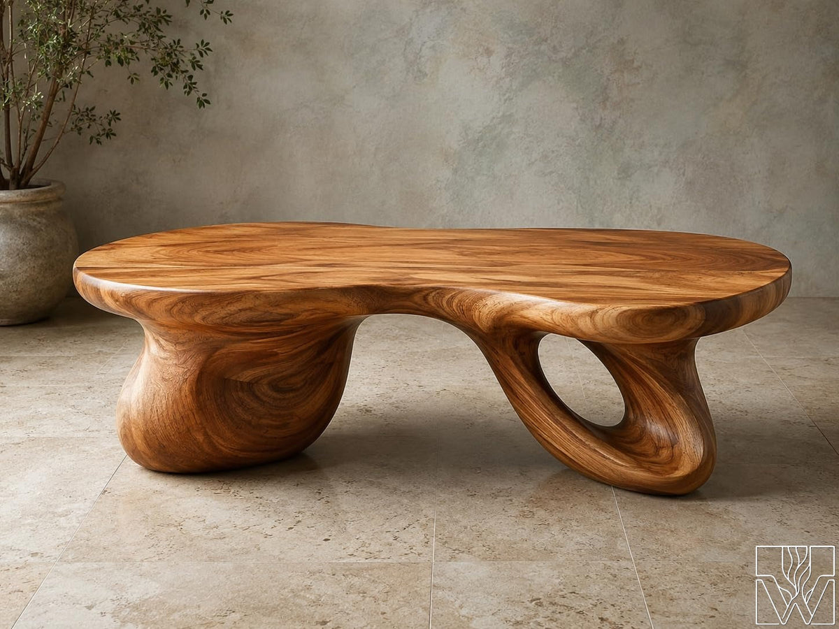 Handcrafted Solid Wood Accent Table with Sculptural Accent Design