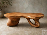 Handcrafted Solid Wood Accent Table with Sculptural Accent Design