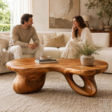 Handcrafted Solid Wood Accent Table with Sculptural Accent Design