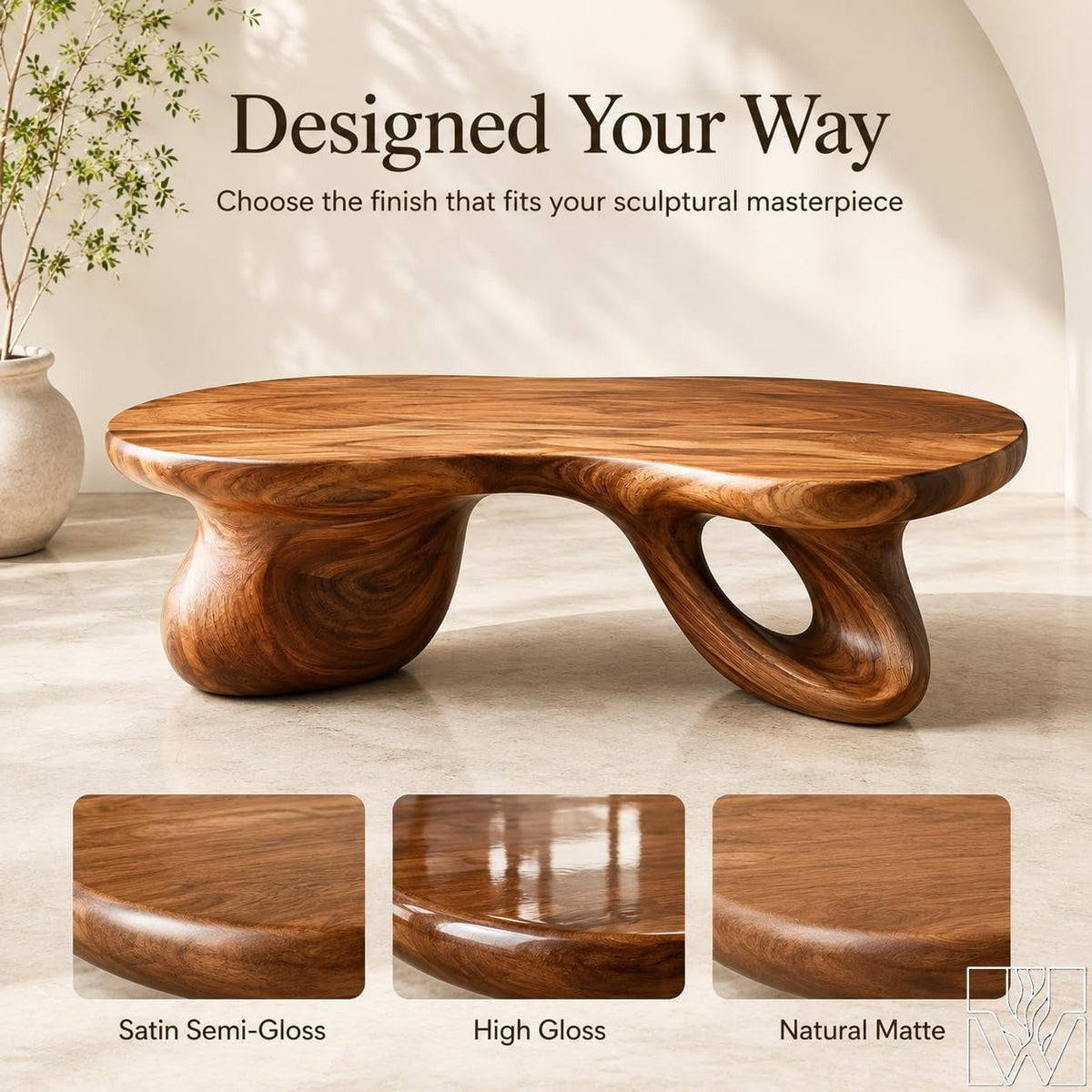 Handcrafted Solid Wood Accent Table with Sculptural Accent Design