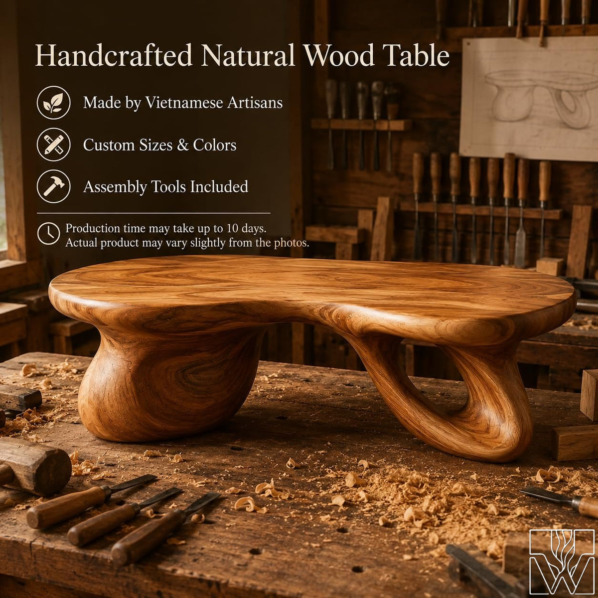 Handcrafted Solid Wood Accent Table with Sculptural Accent Design
