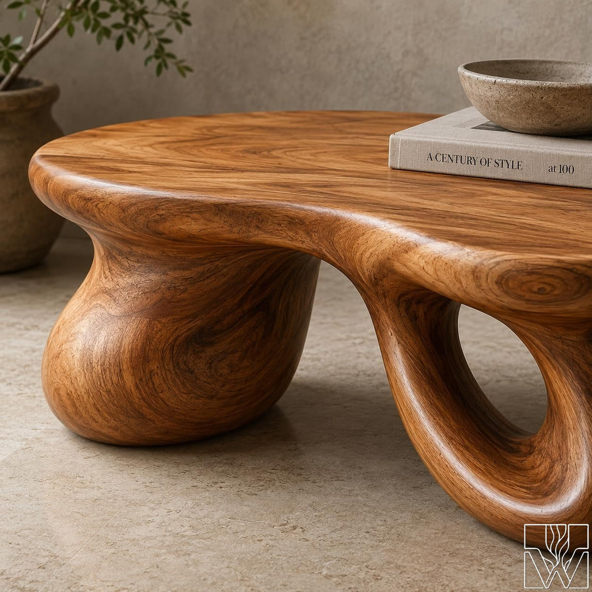 Handcrafted Solid Wood Accent Table with Sculptural Accent Design