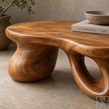 Handcrafted Solid Wood Accent Table with Sculptural Accent Design