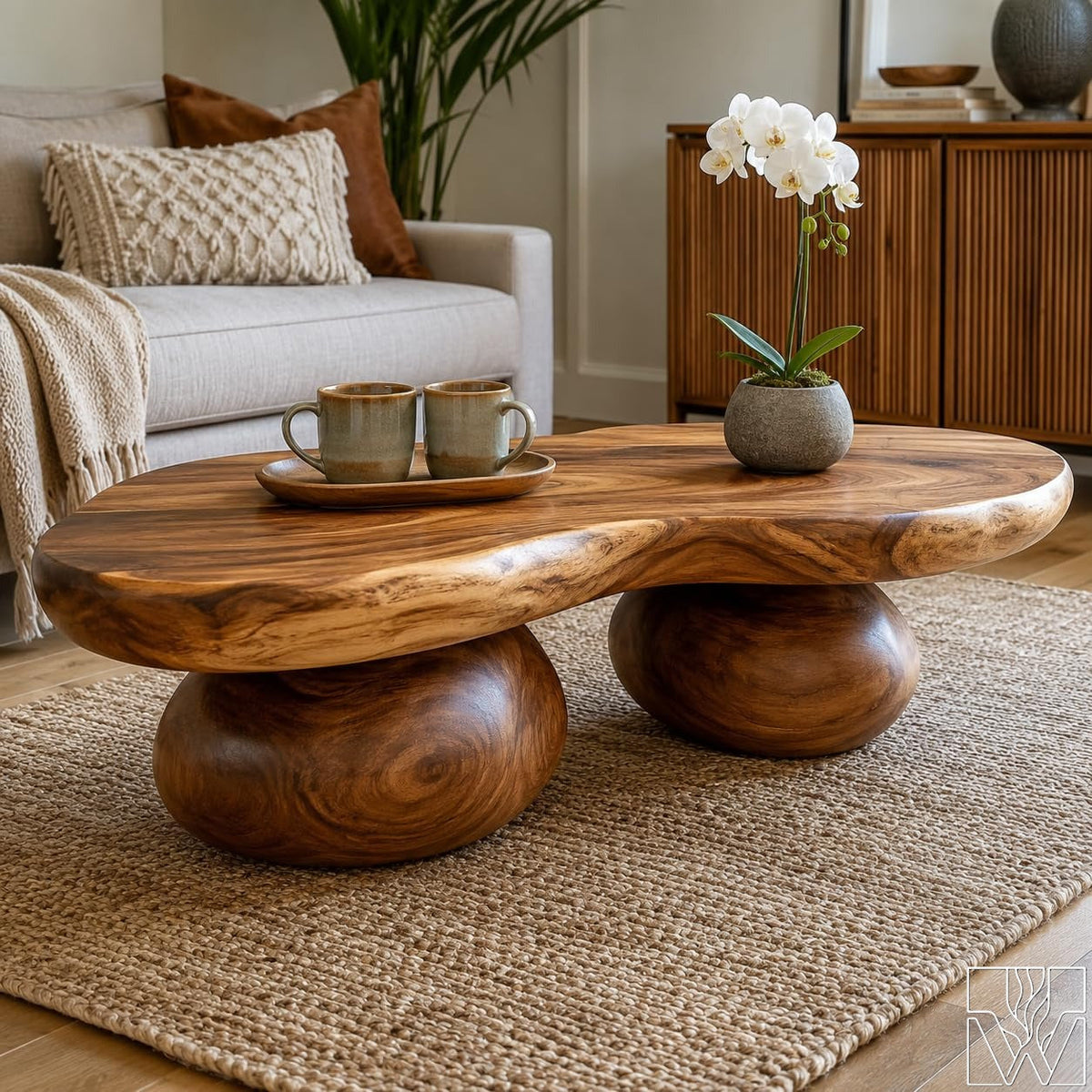 Handcrafted Solid Wood Accent Table with Sculptural Profile