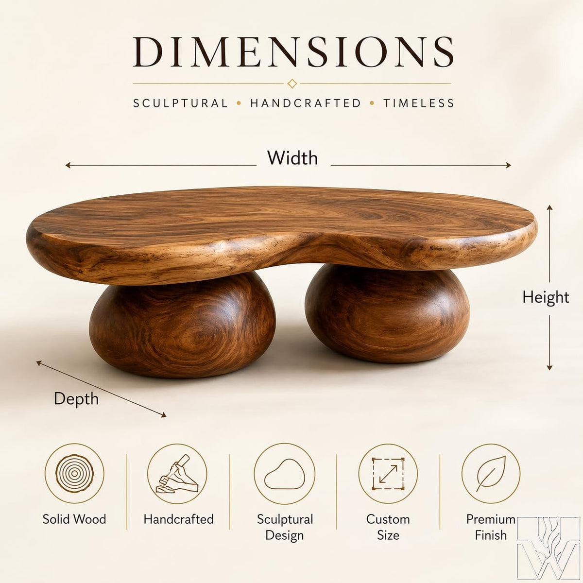 Handcrafted Solid Wood Accent Table with Sculptural Profile