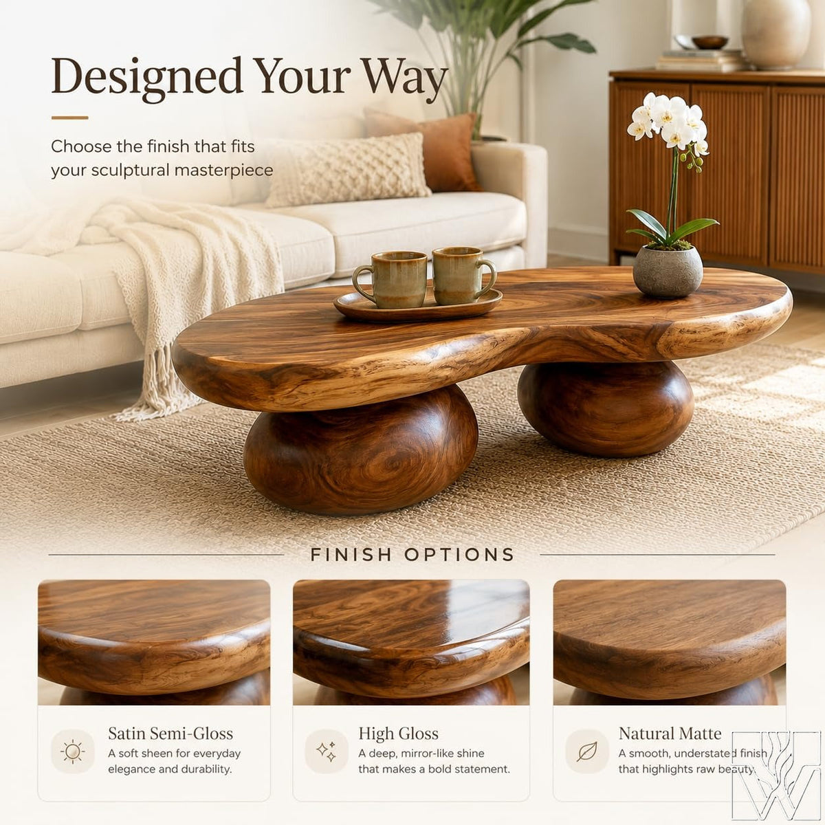 Handcrafted Solid Wood Accent Table with Sculptural Profile