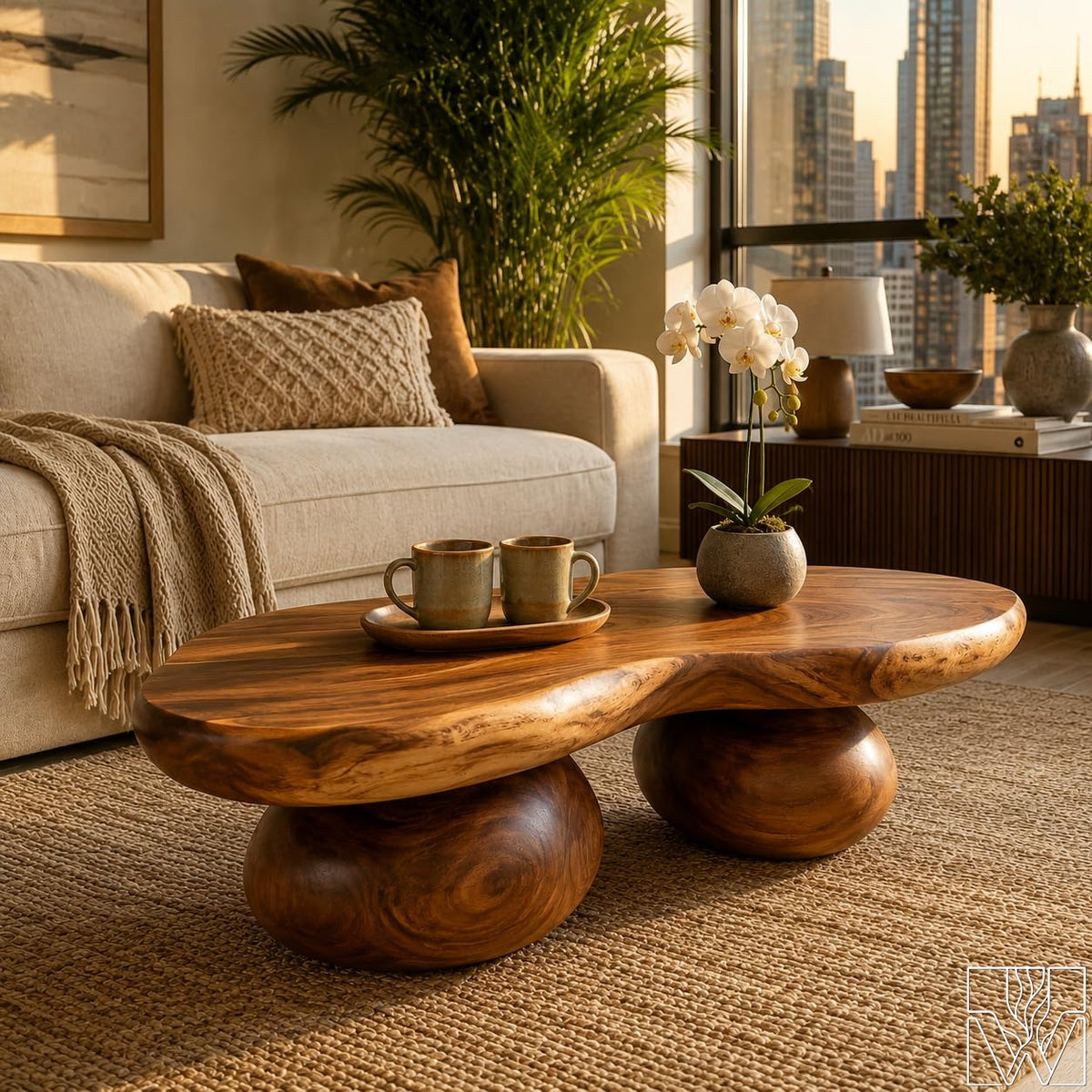 Handcrafted Solid Wood Accent Table with Sculptural Profile