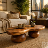 Handcrafted Solid Wood Accent Table with Sculptural Profile